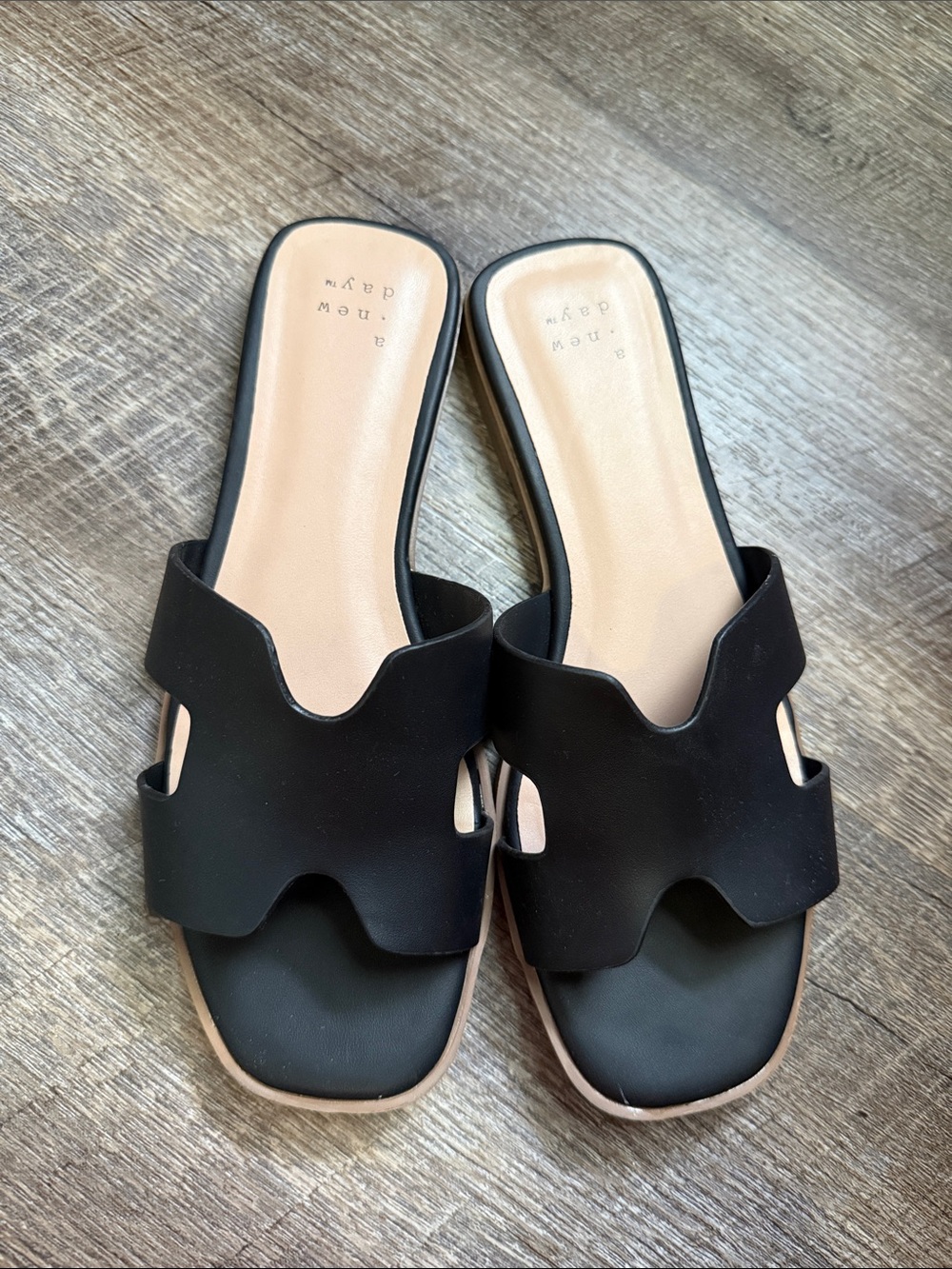 a new day Black Slide Mules with Cutout Upper